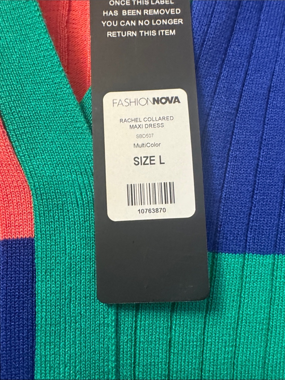 Multicolor Ribbed Zip-Front Colorblock Midi Dress NWT. LARGE - Picture 4 of 13